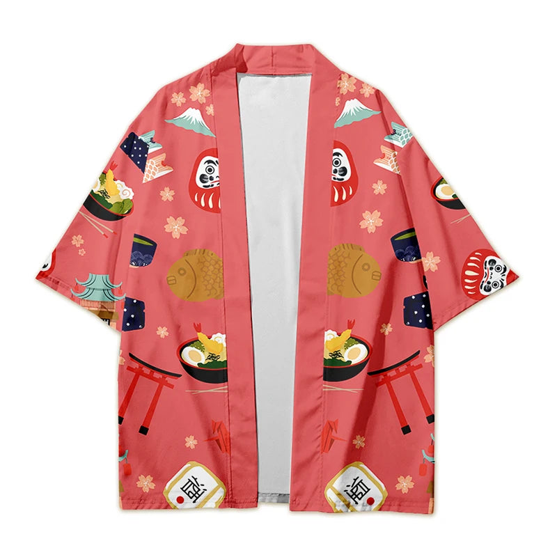 Wholesale Customized Cartoon Haori Animation Art Print Half Sleeve Kimono Coat Japanese Happi Robe Casual Streetwear Tops