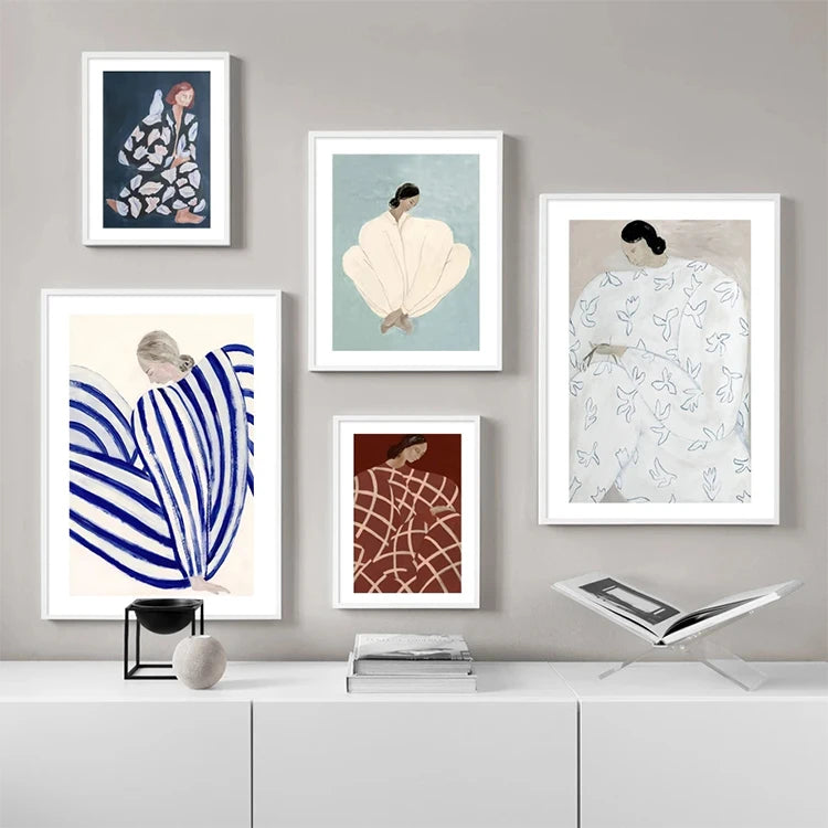 Nordic Posters and Prints Abstract Line Geometry Curve Girl Modern Wall Art Canvas Painting for Living Room Decor