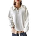 Custom Logo Printed Women's Quarter Zip Fleece Sweatshirt Hip Hop Style Drop Shoulder Spring Collection Front Logo Placement