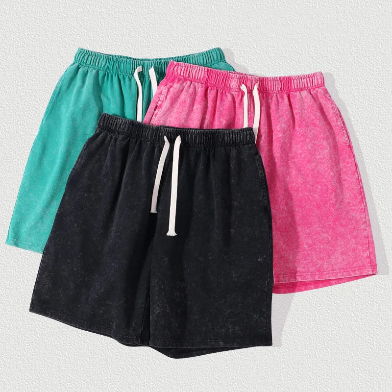 RNSHANGER 100% Heavy Cotton Summer Man Short High Street Washed Short Pants Drawstring Baggy Sweat-shorts Korean Fashion Shorts