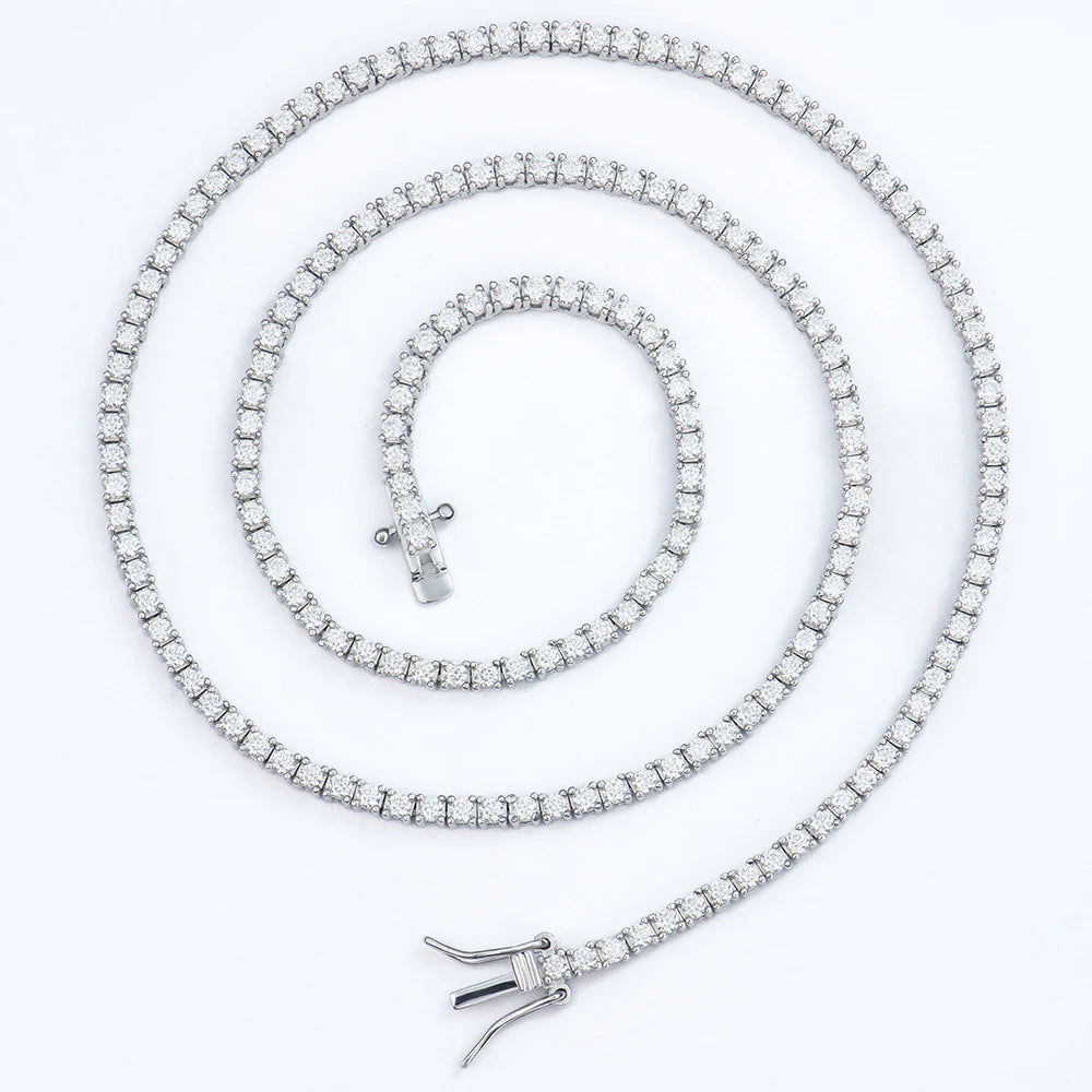 Fashion Hip Hop Jewelry GRA Certificate 2mm 925 Sterling Silver Gold Plated Moissanite Diamond Necklace Tennis Link Chain