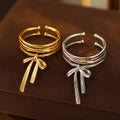 Korean Version Jewelry 925 Sterling Silver Irregular Bow Rings Geometry 3 Layer Gold Plated Women Adjustable Ring Jewelry