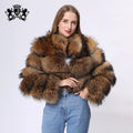 Vintage Thick Cropped Style Ladies Real Raccoon Fur Coat Fur Jacket