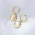 Minimalist Mother of Shell Oval Cut Jewelry Psj 925 Sterling Silver 14k Gold Plated Drop Down Huggies Earrings for Women