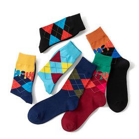 Custom Combed Cotton Yarn Socks Unisex Diamond Check Socks