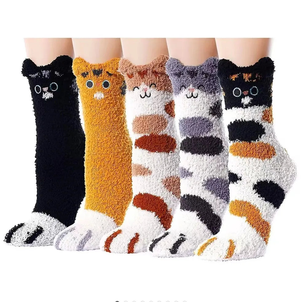 Xianghui Breathable Soft Coral Fleece Colorful Custom Cute Cat Animal Patterns Home Floor Warm Winter Unisex Socks for Women