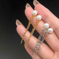 Sparkling Tassel Stud Earrings Gold Plated S925 Silver 7-8mm Natural High-quality Freshwater Pearl Anniversary Girls