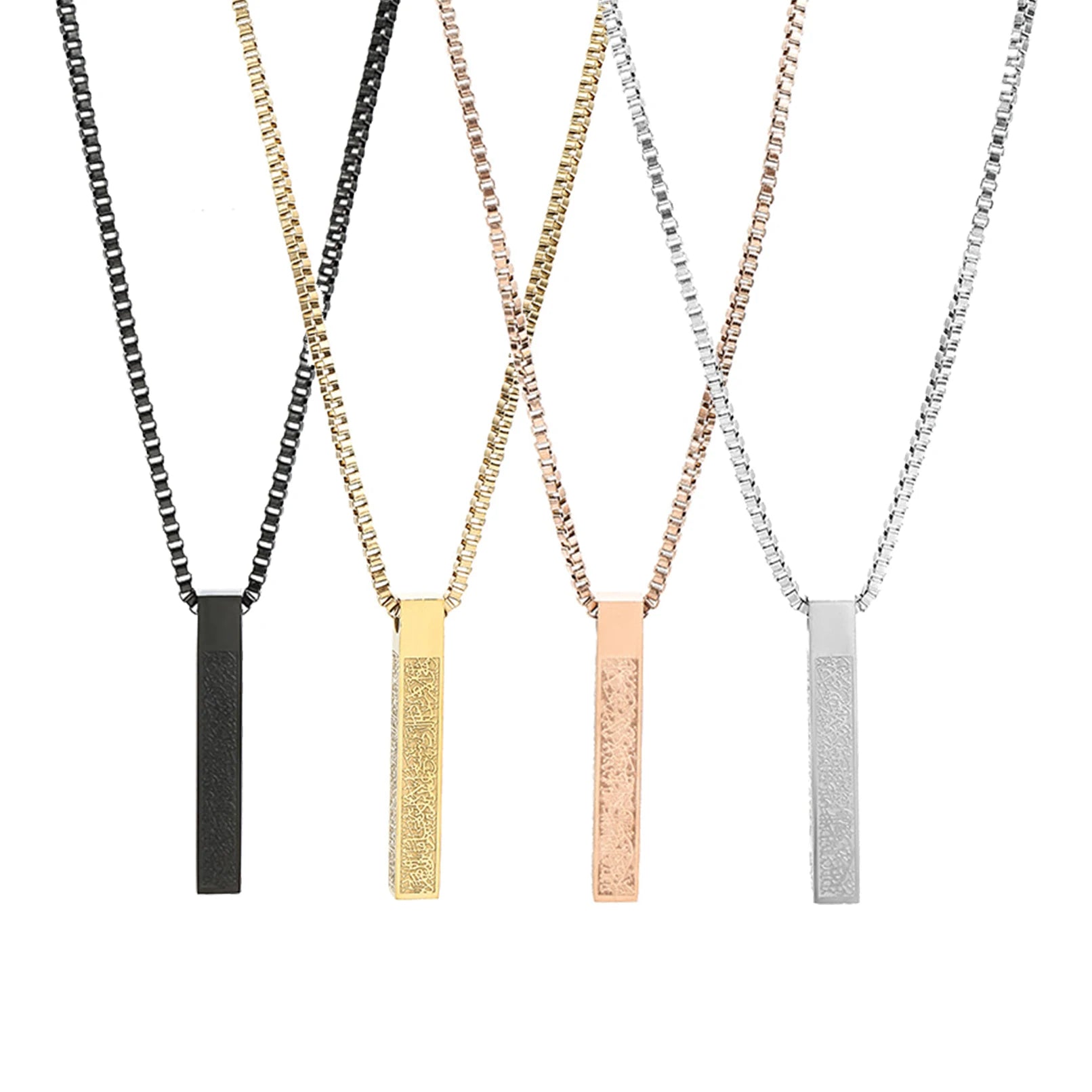 2024 New Wholesale Stainless Steel Long Strip Cube Column Pendant Couple Necklace Fashion Necklace Jewelry Gift for Men Women