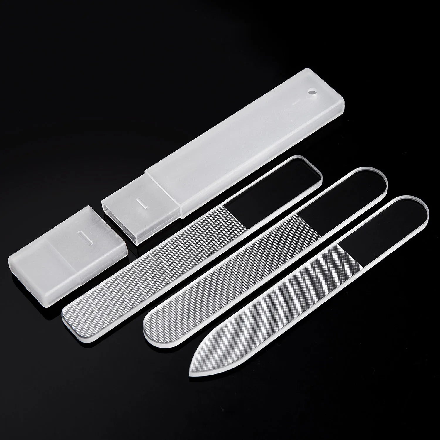 Professional Premium Nano Glass Nail File Set Double-Sided 100-180 Grit Etched Fingernail Files Natural Nails Convenient Case