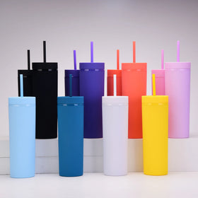 New Custom Logo 20oz Matte Polish Plastic Reusable Tumbler Cups in Bulk with Lid and Straw plastic water bottles