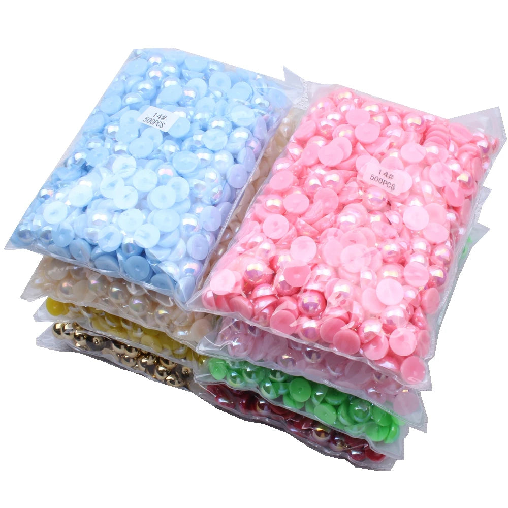 New Style 1000pcs 14mm AB Colors Glue on Resin Half Flatback Loose Rhinestones Clothes Dresses DIY Crafts Scrapbook Decoration