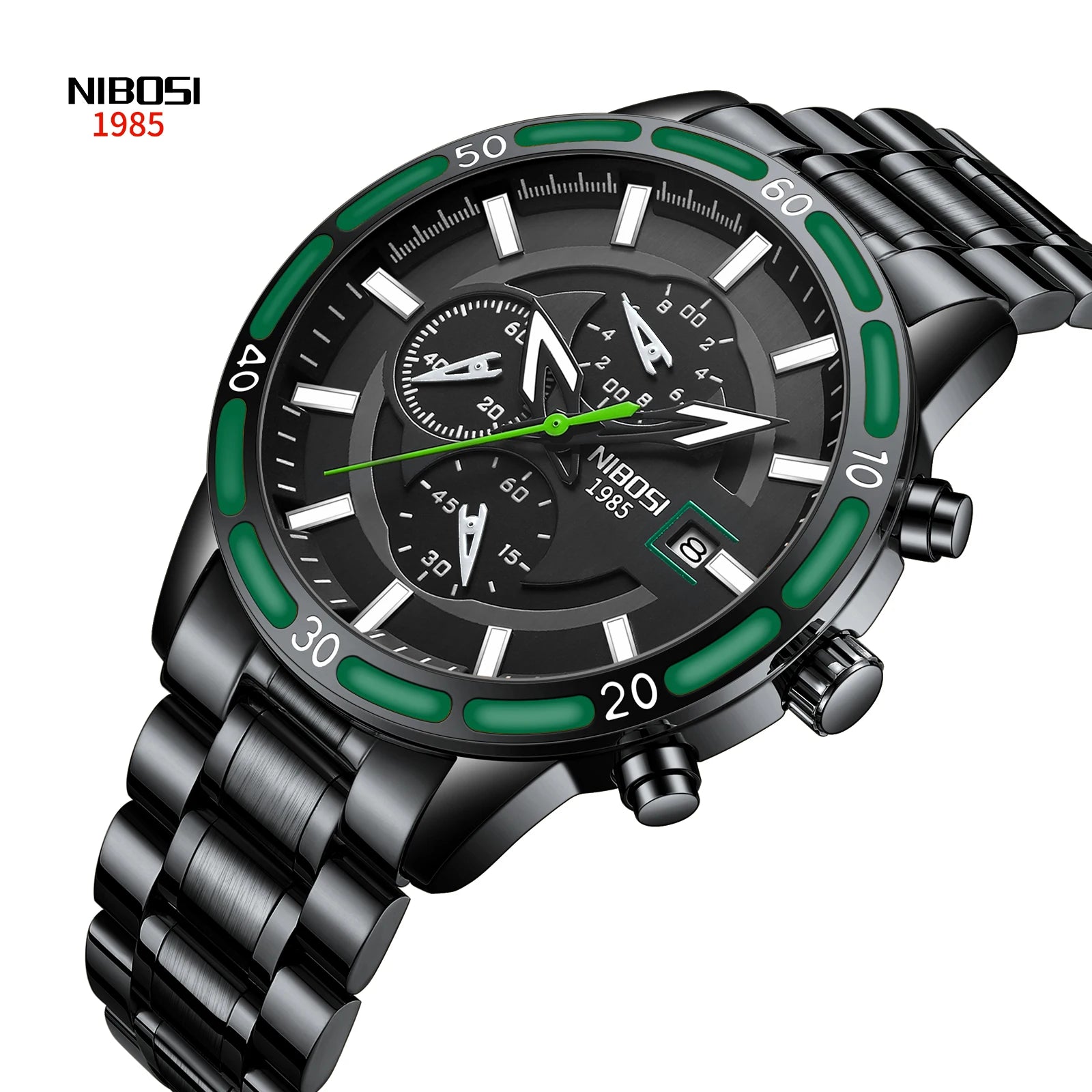 NIBOSI 2568 Business Men Quartz Watches Luxury Sports Chronograph Stainless Steel Men Wristwatches