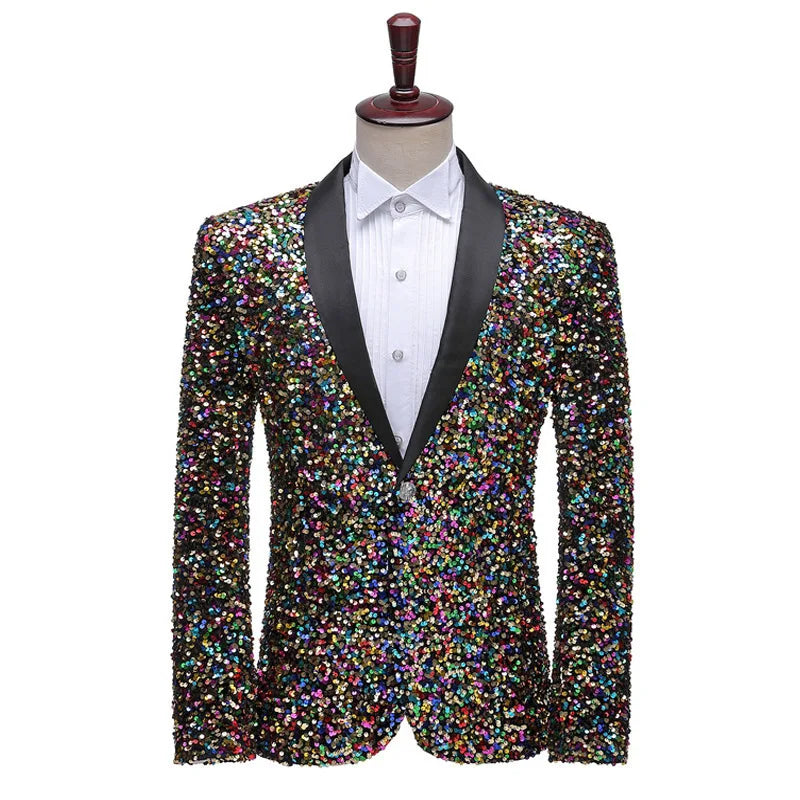 Multi Colors Men's Pearl Plate Suit Sequin Blazer Blue Silver Red Sparkly Glitter Jacket Wedding Party Stage Clothes for Men