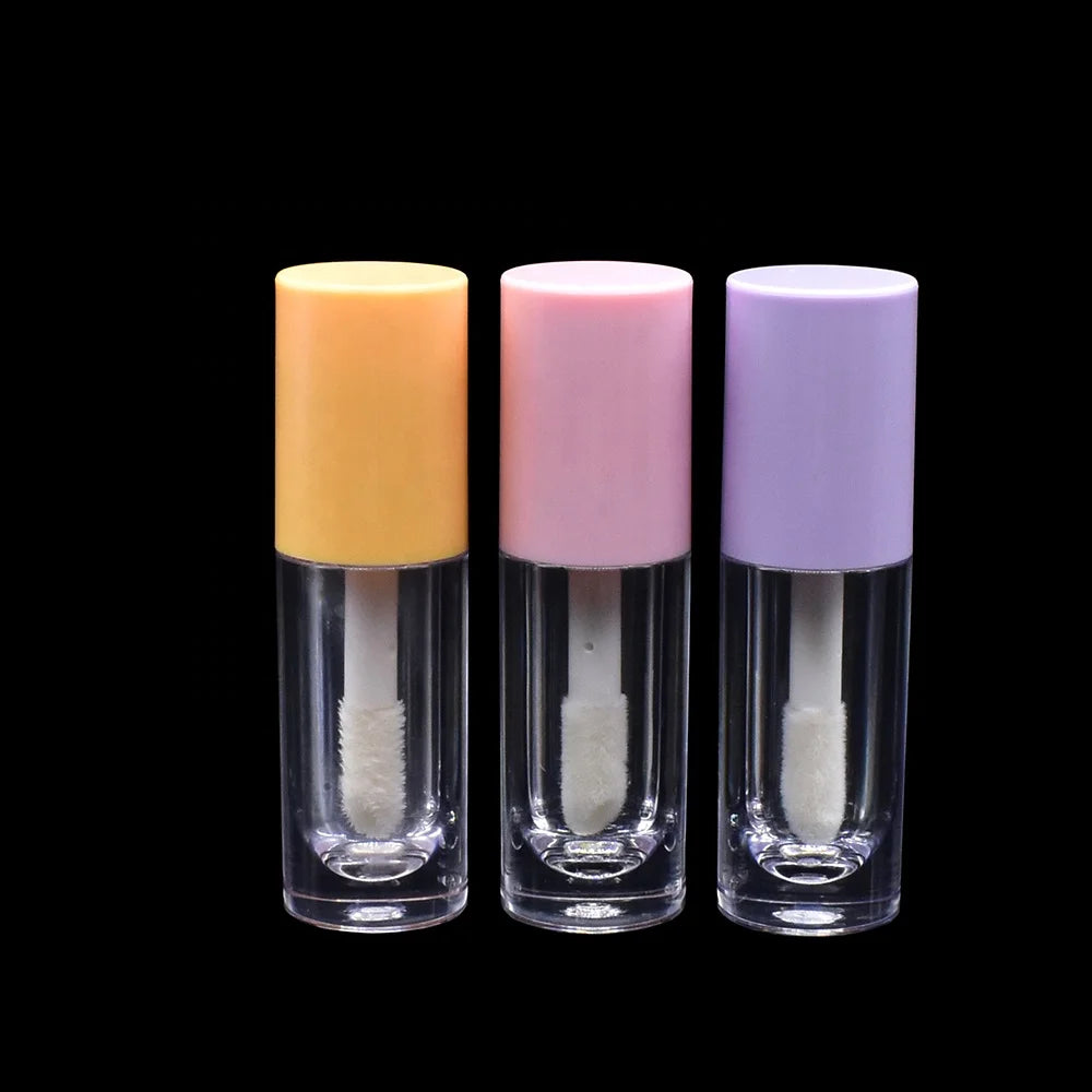 Empty Lipgloss Tube 6ml Purple Pink Yellow Black White Beige Round Plastic Lip Balm Bottles with Big Wand for Lipstick Concealer