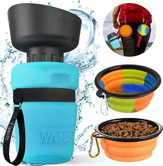 Hot Sale Squeeze Cat Dog Food Grade Portable Collapsible Plastic Pet Water Dispenser With Carabiner Bowl