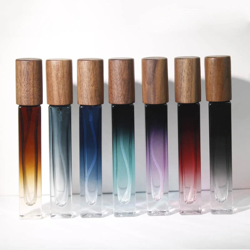 Wholesale 3ml 5ml 8ml 10ml Mini Travel Square Shape Empty Packaging Bottles Wooden Cap for Essential Oil and Perfume Containers