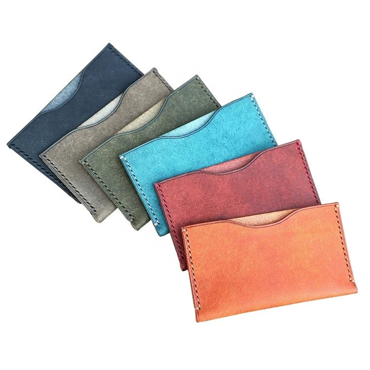 Slim Minimalist Handmade Vintage Small ATM Credit Card Holder Business Id Leather Card Holder