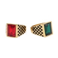 Non Tarnish Ring Stainless Steel Gold Black square Gemstone Rings Jewelry