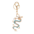 Vintage Crystal Rhinestone Dragon Keychain Women Pearl Zodiac Chinese Dragon Loong Pendant Keychain for Gift