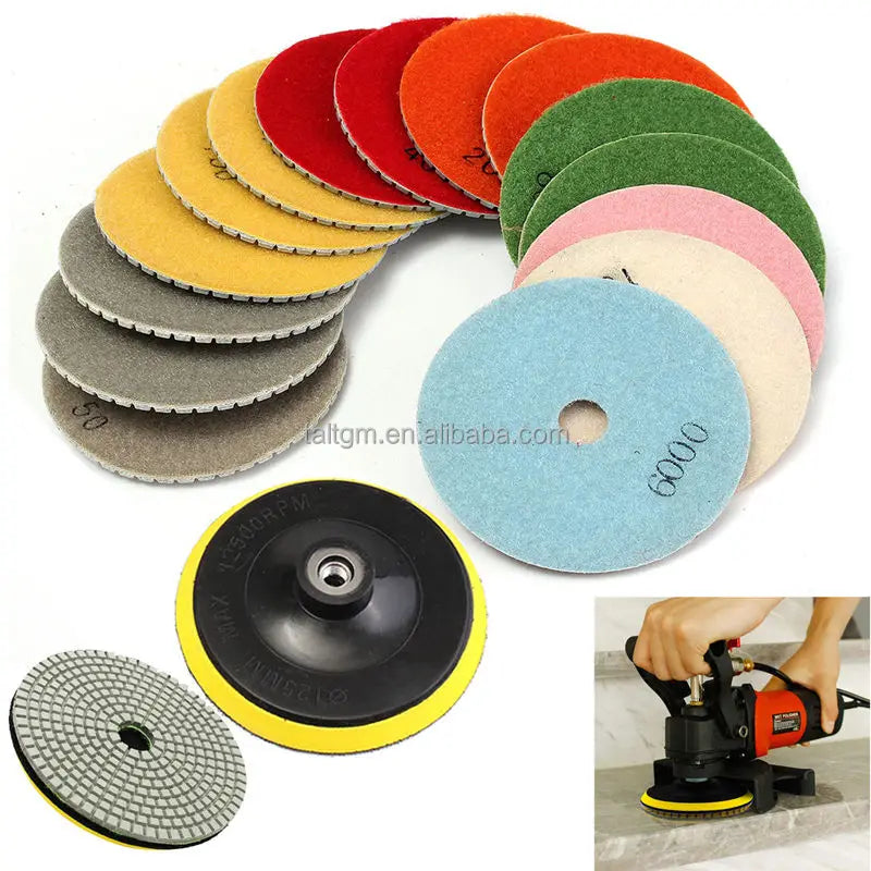 16pcs 4inch 100mm Diamond Polishing Pads Kit Wet/Dry For Granite Stone Concrete Marble Polish Pad