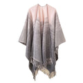 Landfond Accessory Women's Winter Vintage Poncho Capes Gradient Ramp Tassel Cardigan Coat