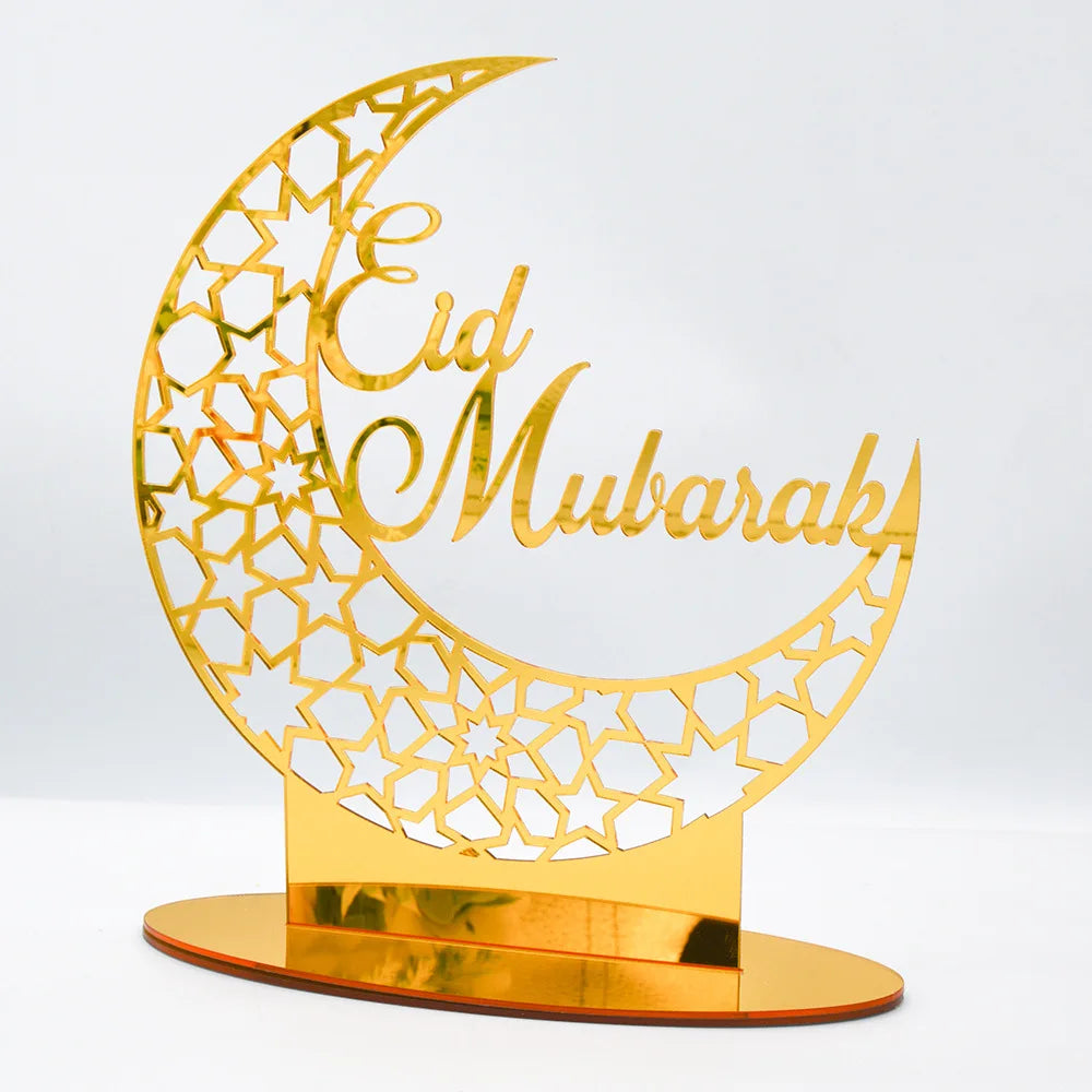 Muslim EID Mubarak Party Gold Silver Black Acrylic Ornaments Ramadan Desktop Adornment Acrylic Table Stand Decoration