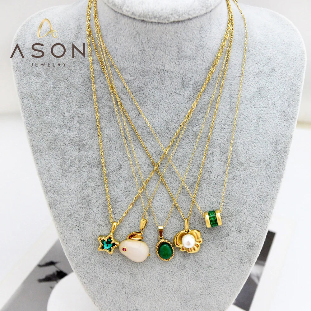 Ason 18K Gold Plated Stainless Steel Gemstone Jewelry Man Pendant Necklace Star Pendant Fashion Jewelry Necklaces for Women Men