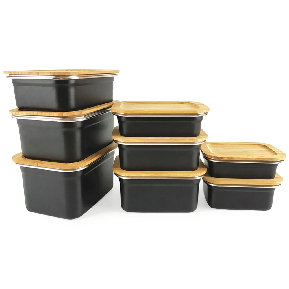 Eco Friendly Color Printing Bento Box Stainless Steel Lunch Box with Fiber Bamboo Lid Microwave Safe Food Container