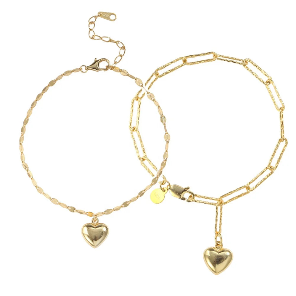 Daidan Heart Bracelet 925 Silver Trending Gold Plated Charm Paperclip 18K Gold Plated Heart Shape Bracelet