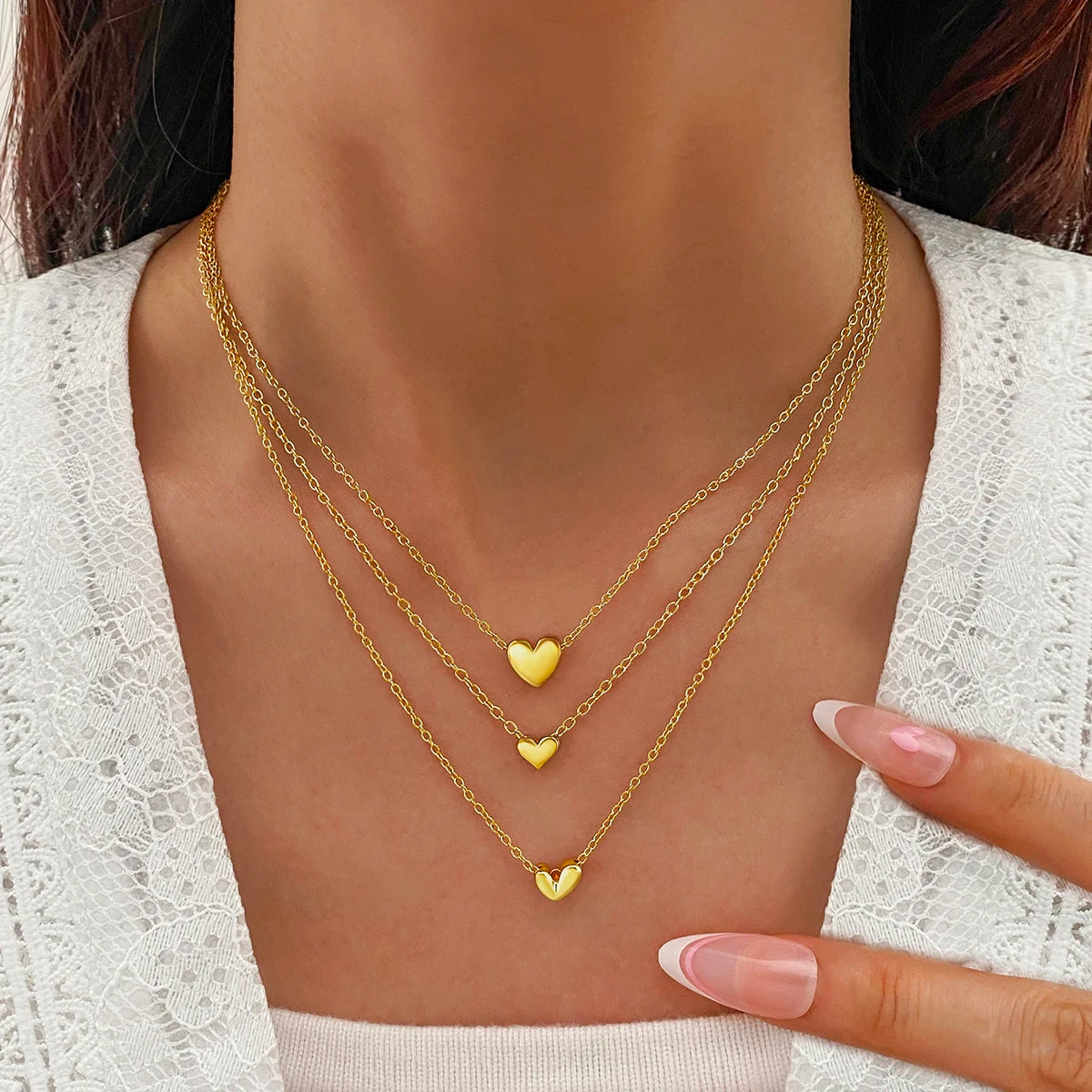 VKME  INS HOT Fashion Women Jewelry Multilayer Heart Gold Necklace for Wedding Valentine's Day Women Girl Gift Chain