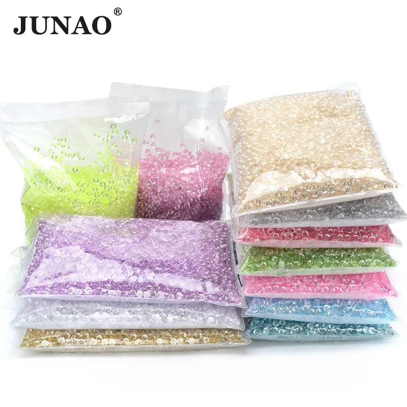 JUNAO Glitter Gold Nail Jelly Rhinestones 3mm 4mm 5mm 6mm Resin Rhinestones Flatback Bulk Glitter Resin Crystal for Manicure DIY