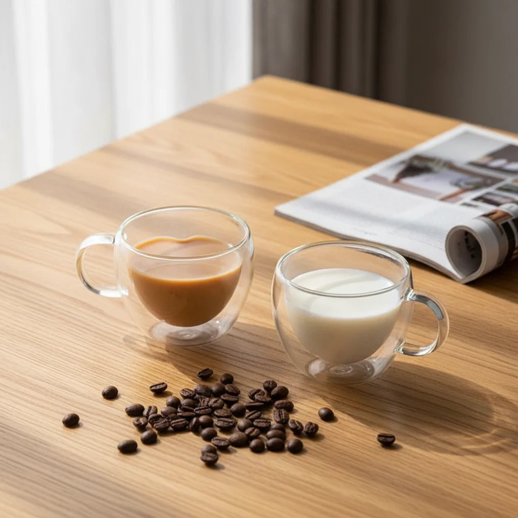 Creative Transparent Glasses Teacup Double-layer Wall Insulation Tea Cup Heat-resistant Peach Heart Coffee Glass Cup