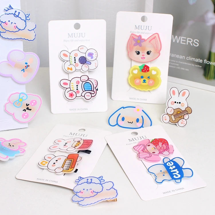 2pcs/set Cute Cartoon Alloy Hair Clips for Girls 5cm Multi-Style Transparent Acrylic Candy Color Kids Hairpins