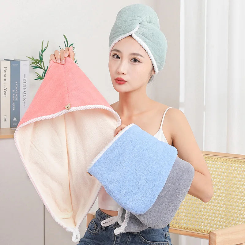 Custom Double-Layer Coral Fleece Dry Hair Hat Women's Microfiber Water-Absorbing Quick-Drying Hair Towel Thicken Hair Dry Cap