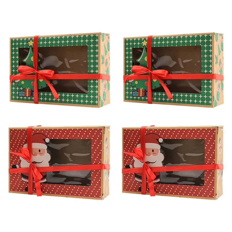 Christmas Doughnut Bakery Paper Boxes with Clear Window Christmas Holiday Party Favour Gift Packaging Paper Boxes With Ribbons MegaBDM