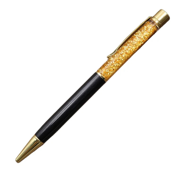 Custom Logo 1.0mm Metal Ballpoint Pens Fashion Promotion Gift with Glitter Powder Quicksand Blue Black Refill Writes Smoothly