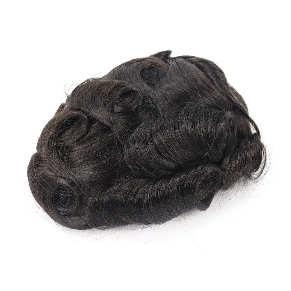Super Thin Skin 0.06mm Knotted Indian Remy Human Hair Replacement System Patch Toupee Hair Prosthesis for Men Hair Piece