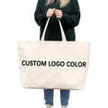 Custom Printed Logo Everything Oversized Calico Cloth Shopping Cotton Grocery Bag  Large Plain Canvas Tote Bag
