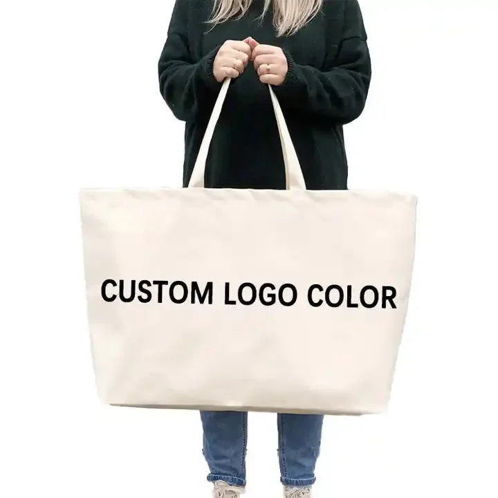 Custom Printed Logo Everything Oversized Calico Cloth Shopping Cotton Grocery Bag  Large Plain Canvas Tote Bag
