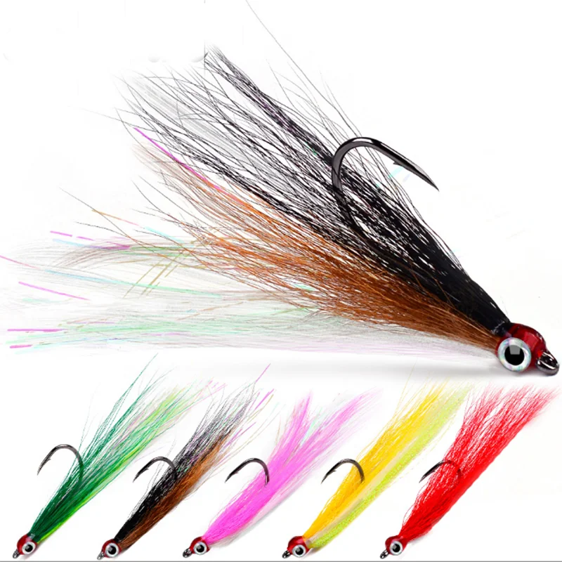 5pcs/bag High Carbon Steel Saltwater Fishing Jig Plugs Lure Bucktail Teasers Fishing Hooks Fluke Rig
