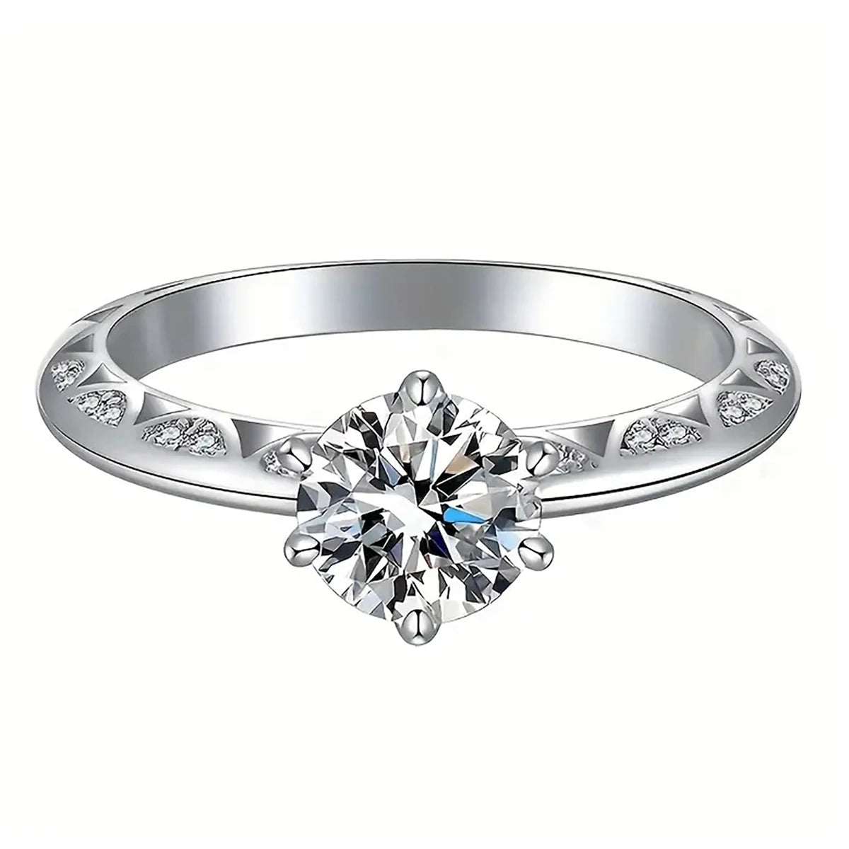 CAOSHI Customable Simple Style 6 Claws Design Imitated Diamond Finger Rings for Wedding Engagement Silver Plated CZ Rings Women