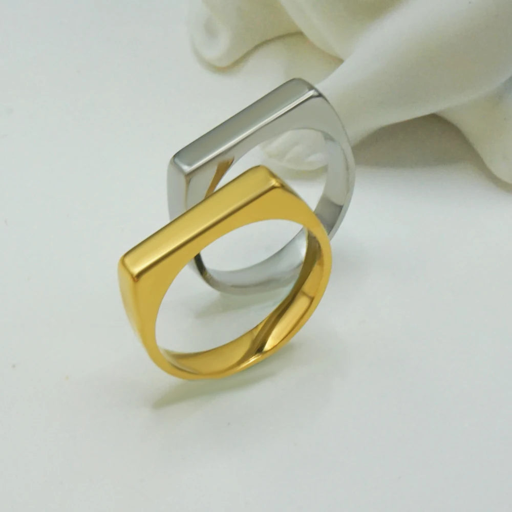 Heart Square Chunky Link Chain Rings Wholesale 18K Gold Plated Custom LOGO Jewelry Stainless Steel Geometry Men Ring Jewelry