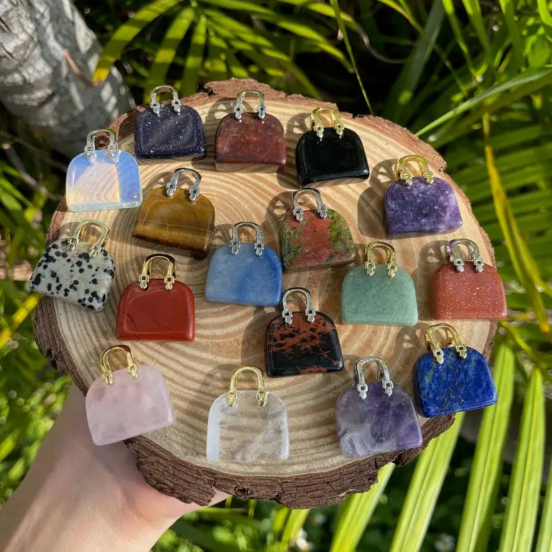 Custom Made Healing Gift Gemstone Women Handbag Pendant Charm Decor Necklace Gold Silver Energy Crystal Bag Pendant for Jewelry