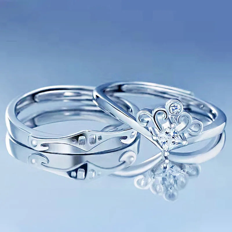 Romantic Design Jewelry Couple Rings Wedding Finger Crown Rings Adjustable Gemstone Creative Commemorative Jewelry Ring