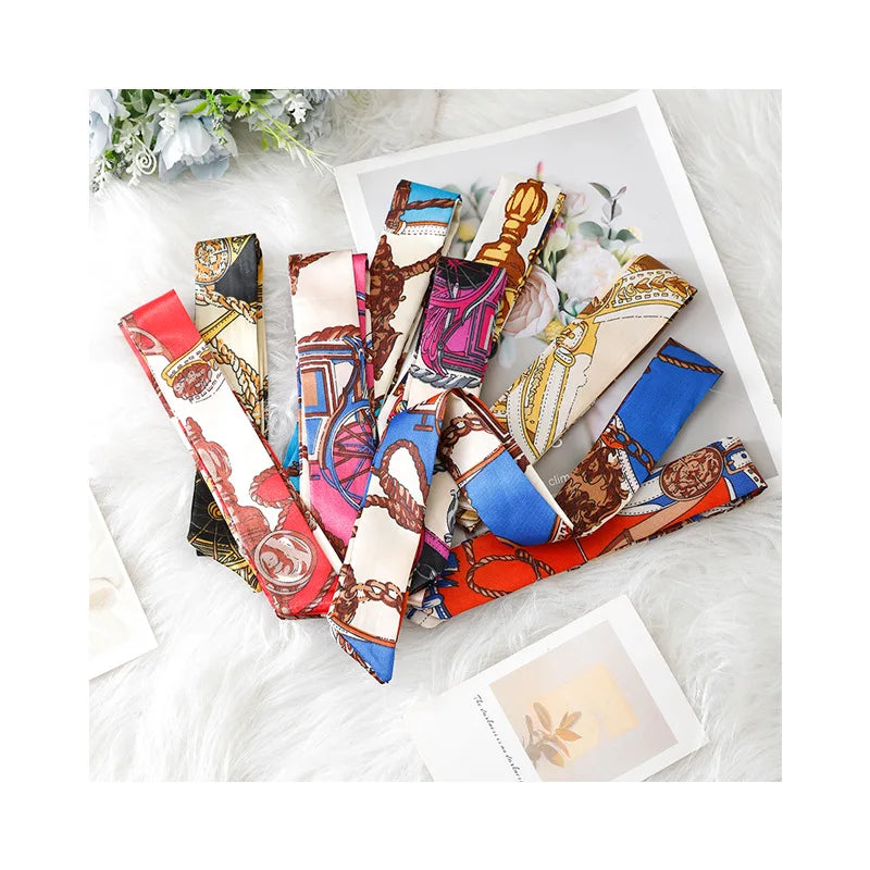 Long Tied Bag Handle Small Silk Satin Ribbon Polyester Scarf All-match Spring and Autumn Hair Band Hair Accessories Thin Scarf