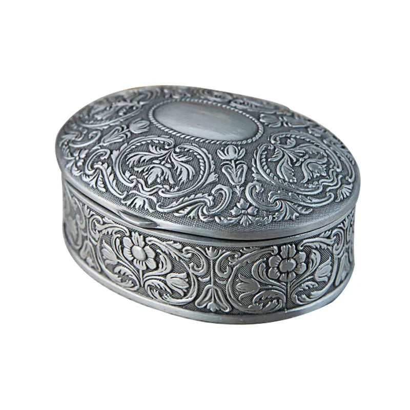 Zinc Alloy High Grade Oval Jewelry Box European Creative Retro Small Jewelry Box Wedding Birthday Ring Box Storage