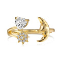 Open Ring Women'S Love Moon Design Exquisite and Versatile for Women 925 Sterling Silver With Diamonds