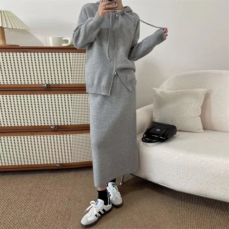 New Brand Designs Two Piece Dress Suit Drawstring Hoodie and Skirt 2 Piece Set