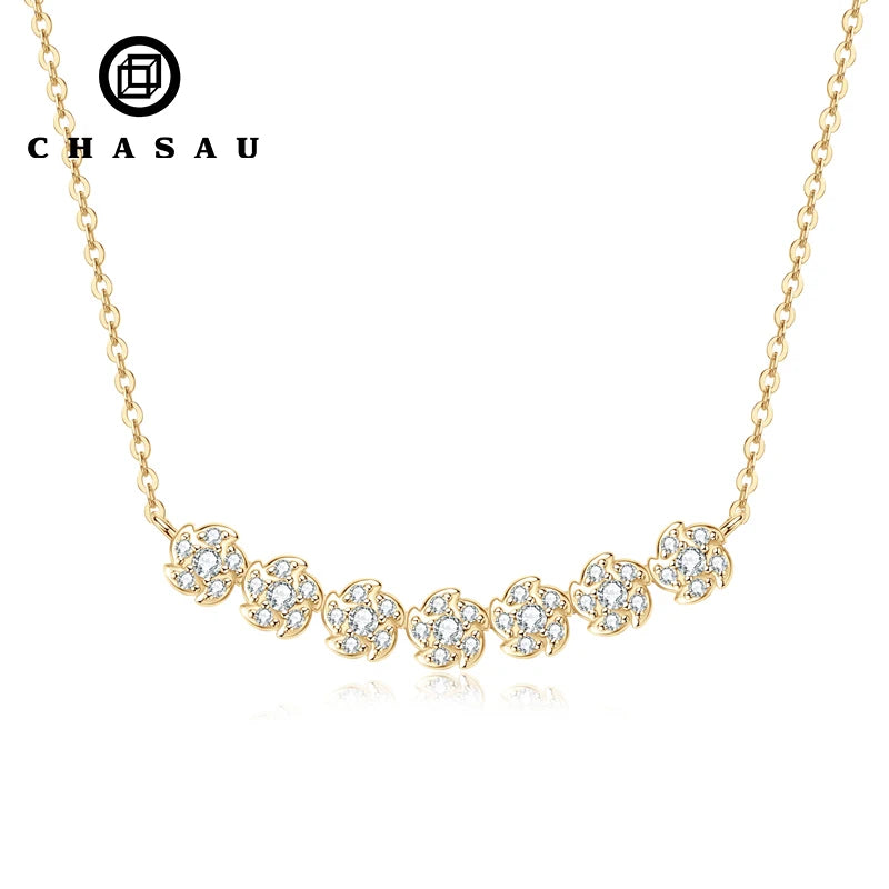 New 100% 925 Sterling Silver Necklace Fashion 2mm&1.2mm Moissanite Flower Pendant Jewelry for Women