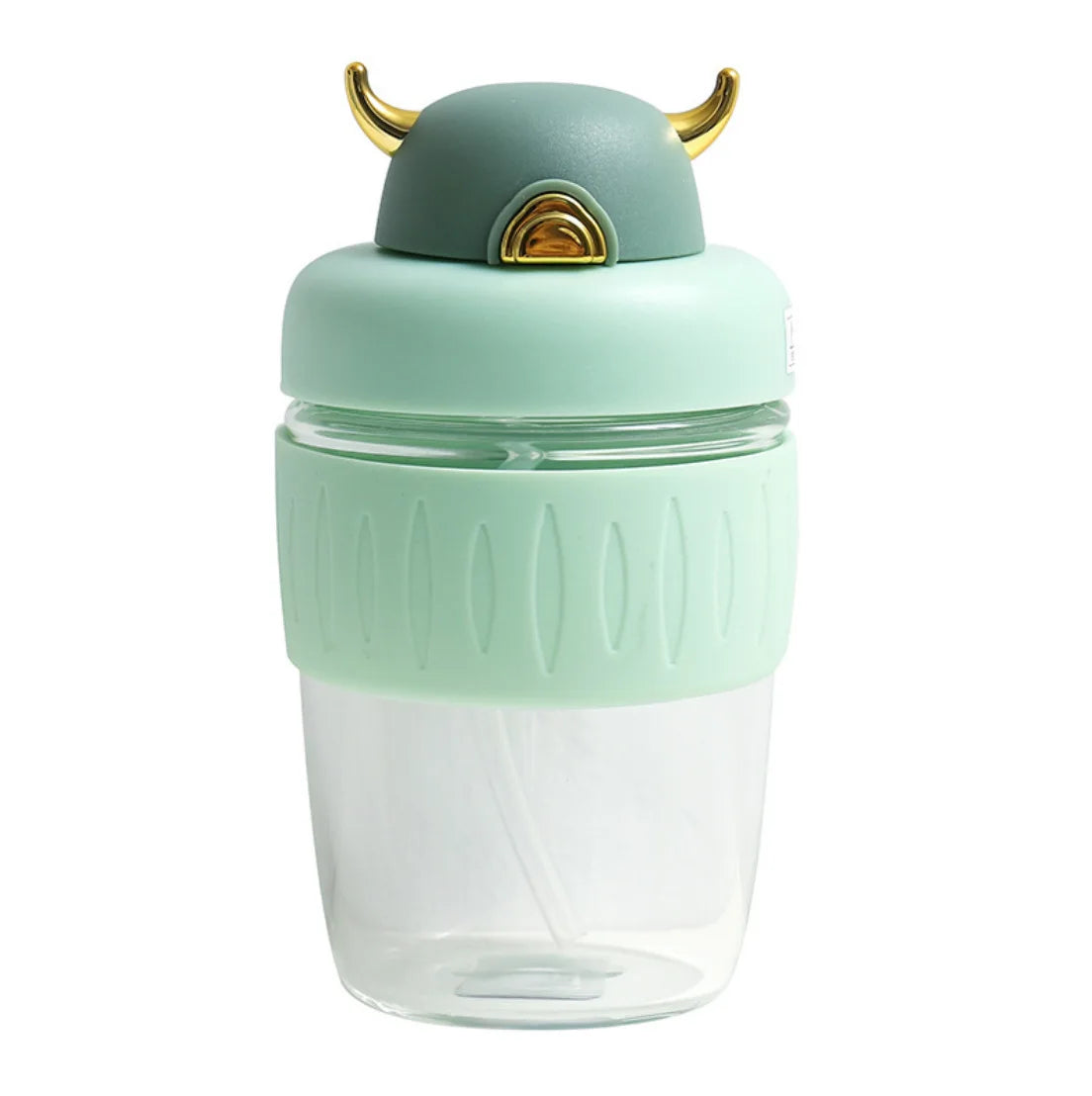 Drink Bottle Wholesale Silicone Devil Horns Shaped Custom Sports 380ML Glass Water Bottles With Lids And Straw For Kids School